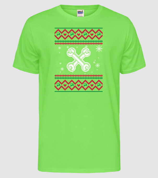 Model tricotat de Crăciun - mecanic auto model verde neon pe tricou