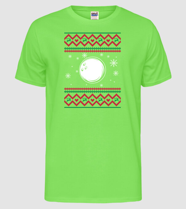 Model tricotat de Crăciun - bowling model verde neon pe tricou