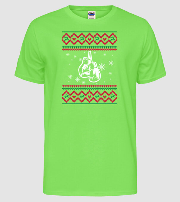 Model tricotat de Crăciun - box model verde neon pe tricou