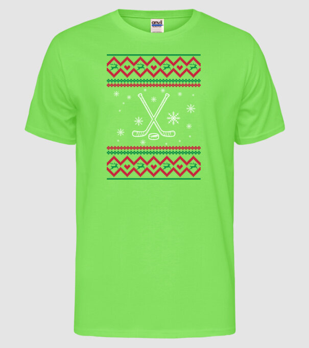 Model tricotat de Crăciun - hochei model verde neon pe tricou