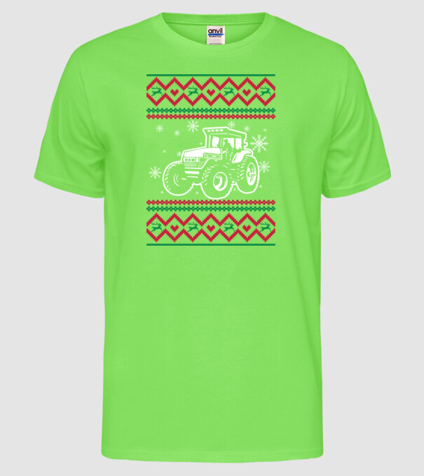 Model tricotat de Crăciun - tractorist model verde neon pe tricou