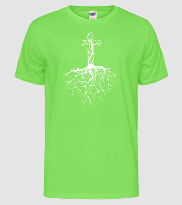 Cruce model verde neon pe tricou