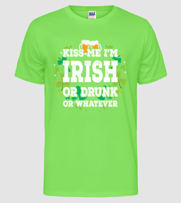 'Kiss me I''m Irish or Drunk' model verde neon pe tricou