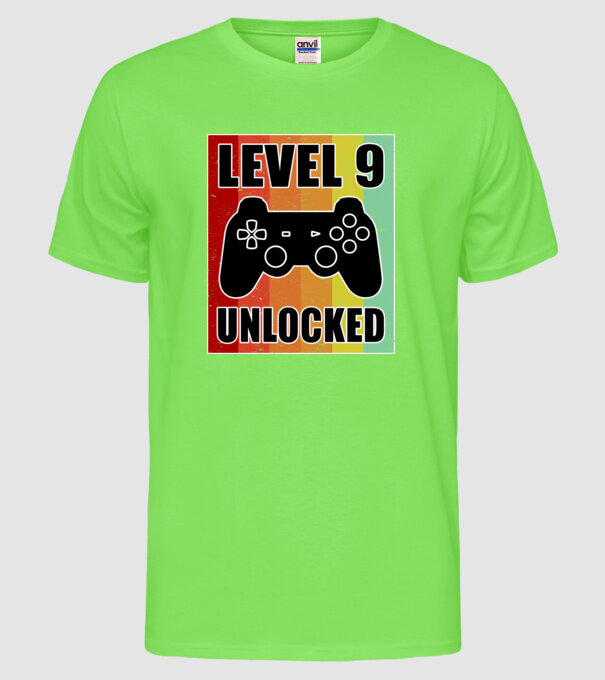 level 9 unlocked retro gamer model verde neon pe tricou