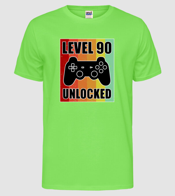 Level 90 unlocked retro gamer model verde neon pe tricou