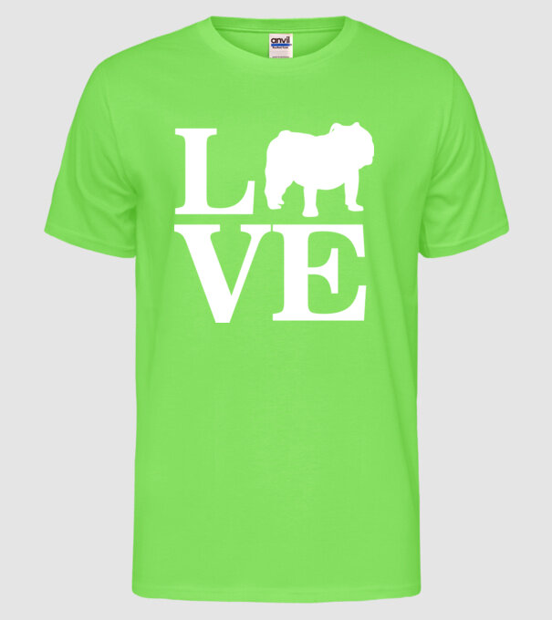 LOVE BULDOG ENGLEZESC model verde neon pe tricou
