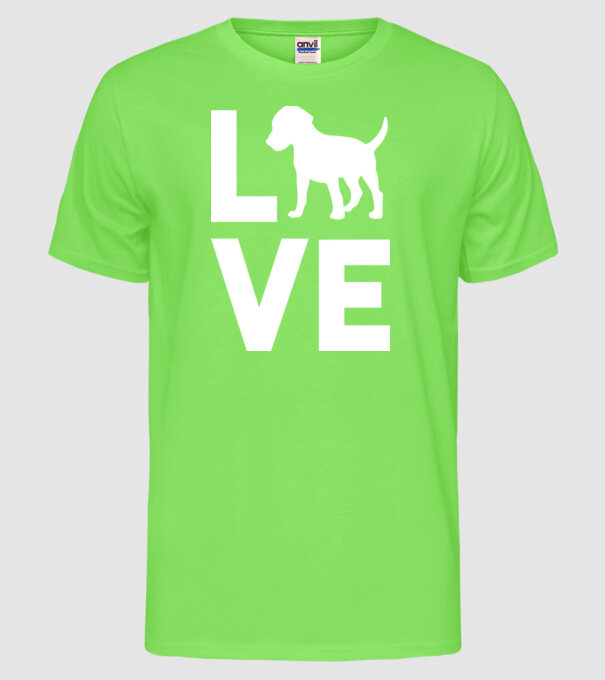 LOVE Beagle model verde neon pe tricou