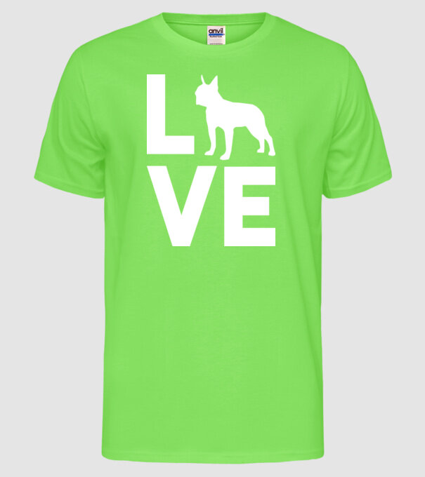 LOVE Boston Terrier model verde neon pe tricou