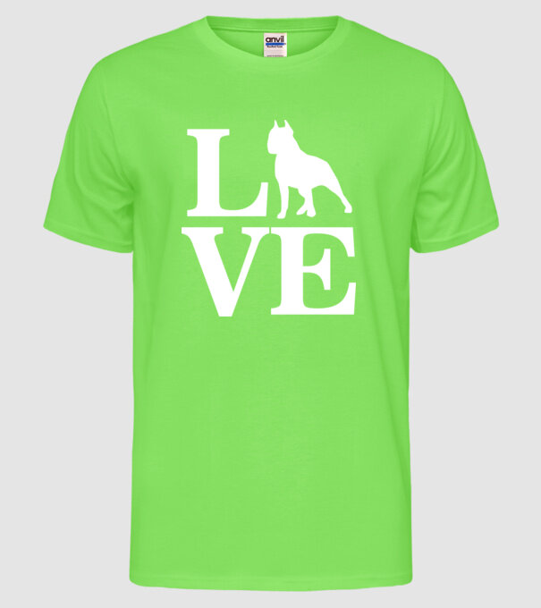 LOVE BULLDOG model verde neon pe tricou