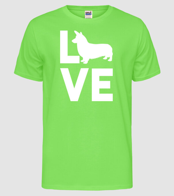 LOVE Corgie model verde neon pe tricou