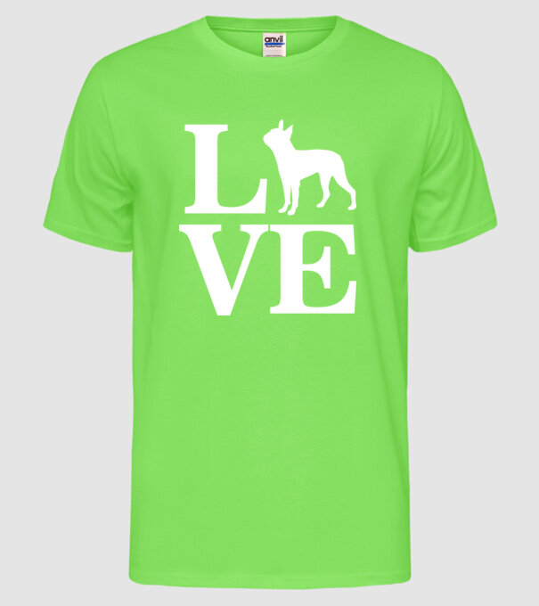 LOVE FRANCIA BULLDOG model verde neon pe tricou