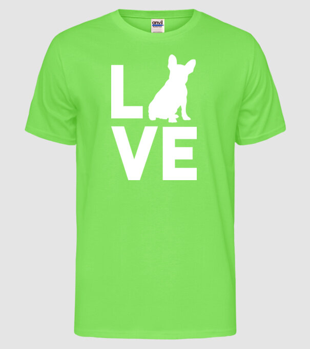 LOVE Bulldog francez model verde neon pe tricou