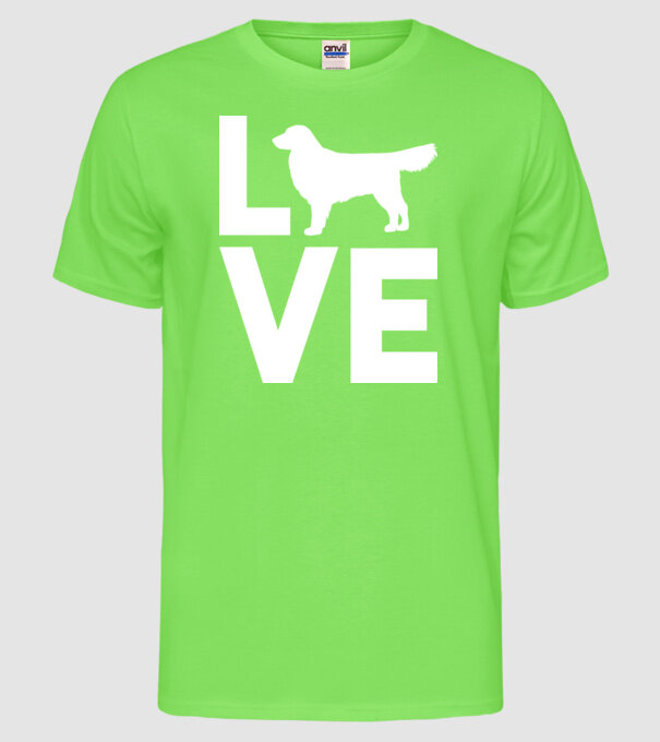 LOVE Golden Retriever model verde neon pe tricou