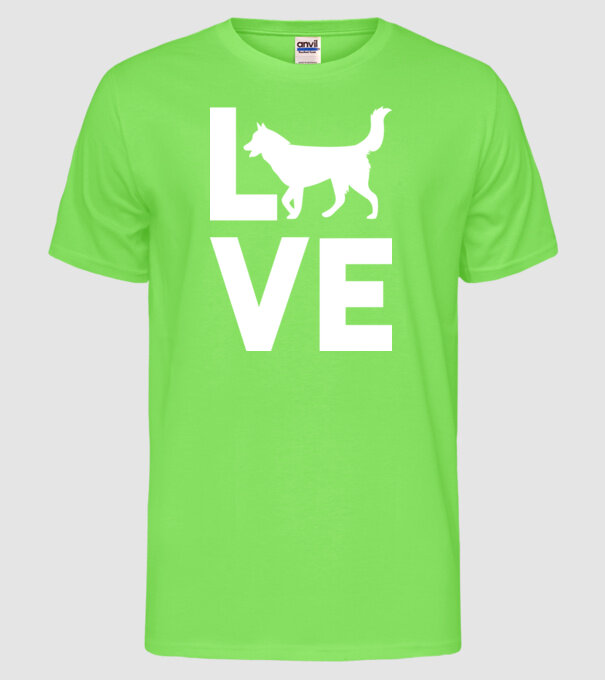 LOVE Husky model verde neon pe tricou