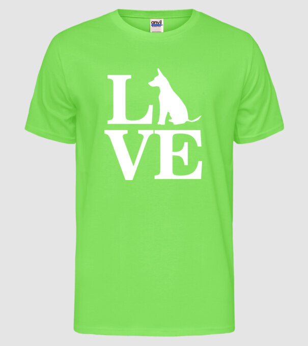 Love câini model verde neon pe tricou