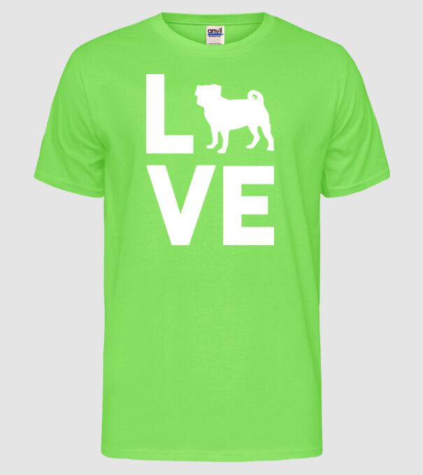 LOVE Mops model verde neon pe tricou