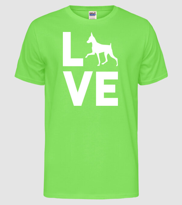 LOVE Pinscher model verde neon pe tricou