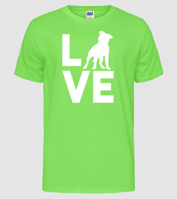 LOVE Staffordshire Terrier model verde neon pe tricou