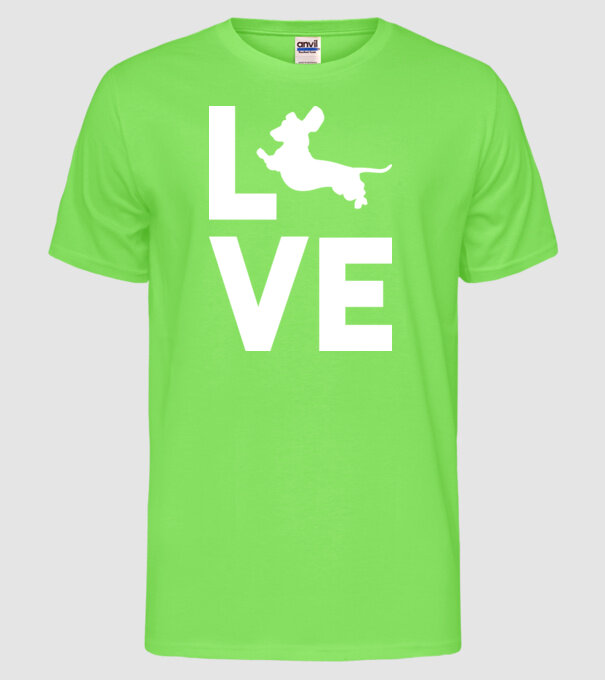 LOVE Teckel model verde neon pe tricou