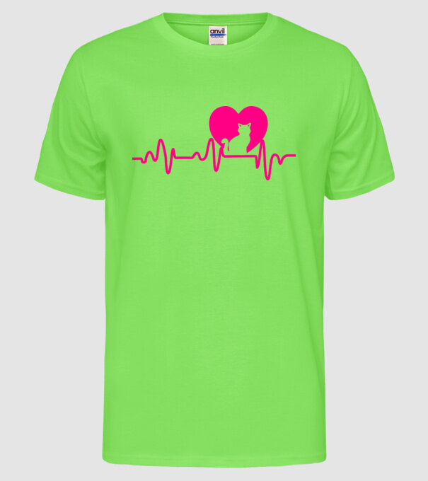Pisică heartbeat model verde neon pe tricou