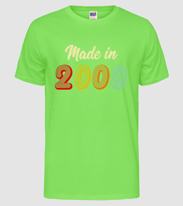 made in 2009 retro model verde neon pe tricou