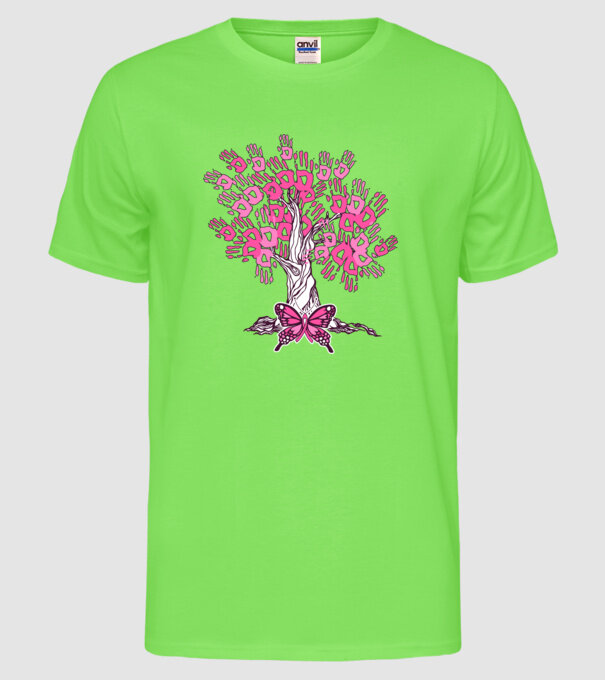 Copac cu fluture lupta împotriva cancerului de sân model verde neon pe tricou