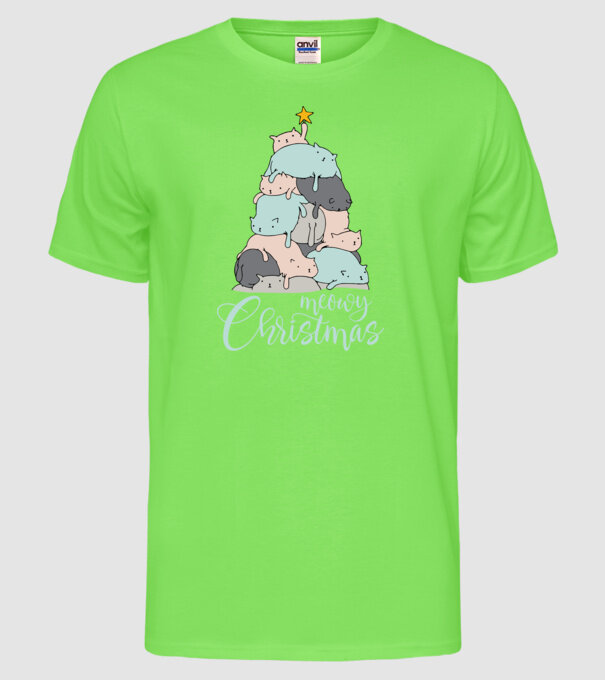 Meowy Christmas model verde neon pe tricou