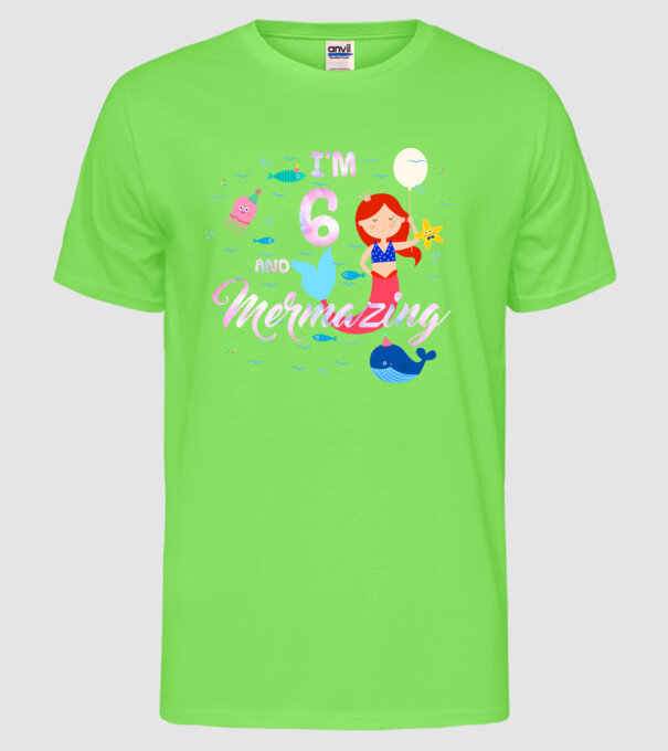 Mermazing Birthday 6 model verde neon pe tricou