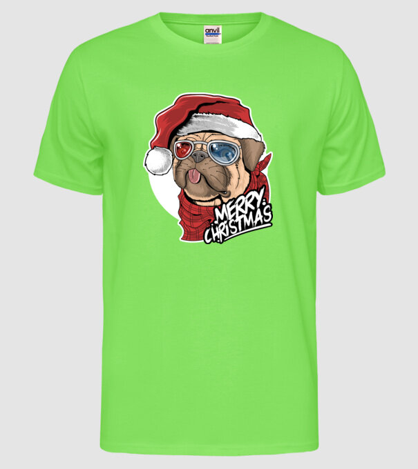 Merry Christmas Mopsz model verde neon pe tricou