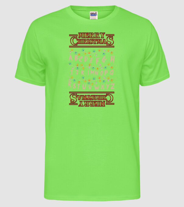 Merry Stranger Christmas model verde neon pe tricou