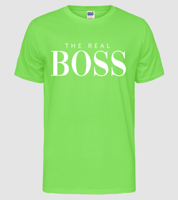 Motiv cuplu The REAL Boss model verde neon pe tricou