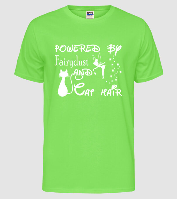 Powered by fairydust and cat hair model verde neon pe tricou