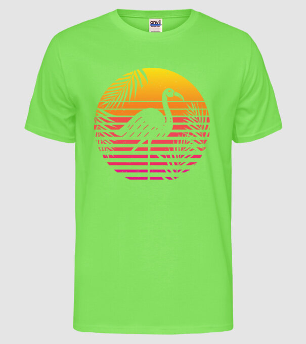 Retro flamingo sunset model verde neon pe tricou