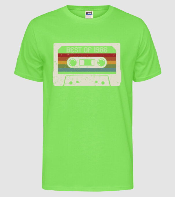 retro tape 1986 vintage model verde neon pe tricou