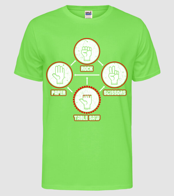 Rock Paper Scissors TABLE SAW model verde neon pe tricou