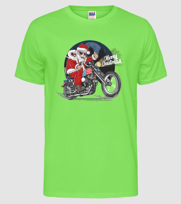 Santa Motocicletă Merry Christmas model verde neon pe tricou