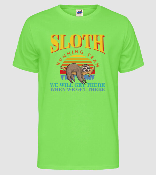 SLOTH running team model verde neon pe tricou