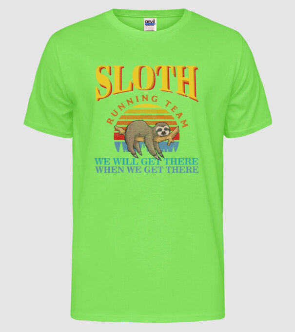 sloth running team retro model verde neon pe tricou