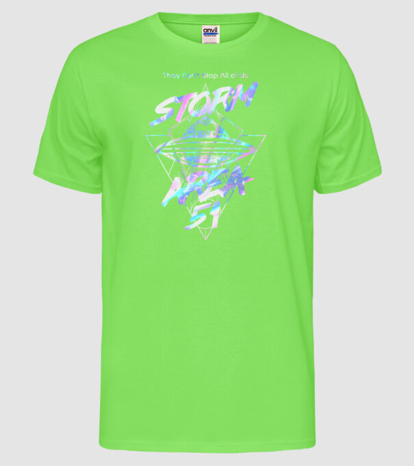 storm area 51 ufo holo model verde neon pe tricou