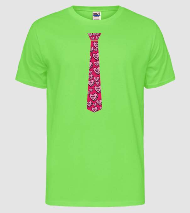 Cravată cu inimă model verde neon pe tricou