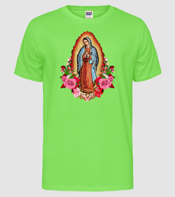 Fecioara Maria model verde neon pe tricou