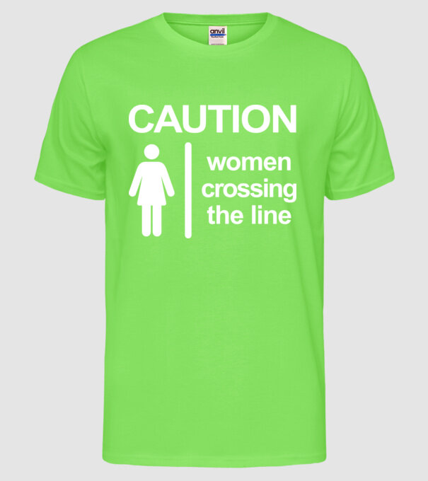 Atenție, femeie care depășește barierele model verde neon pe tricou