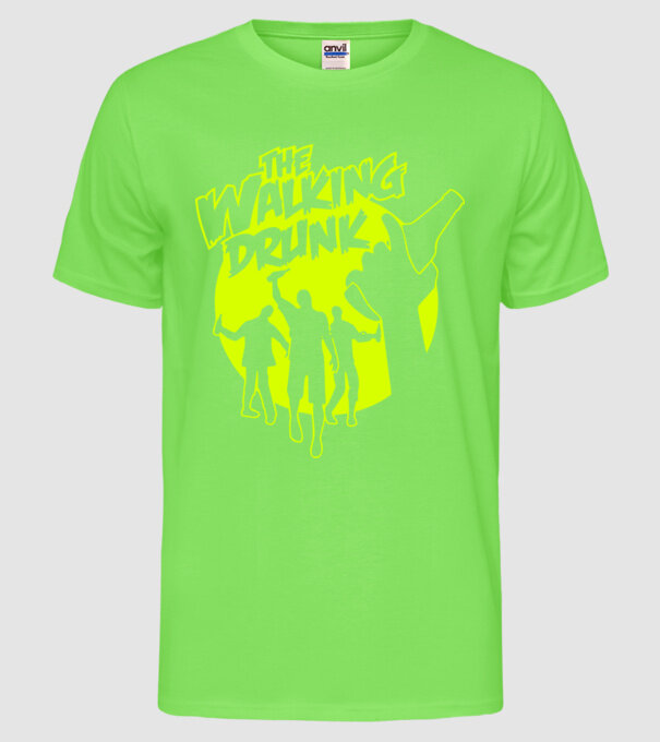 Walking Drunk model verde neon pe tricou
