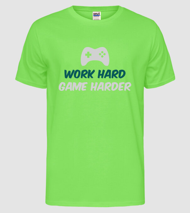 Work hard, game harder model verde neon pe tricou