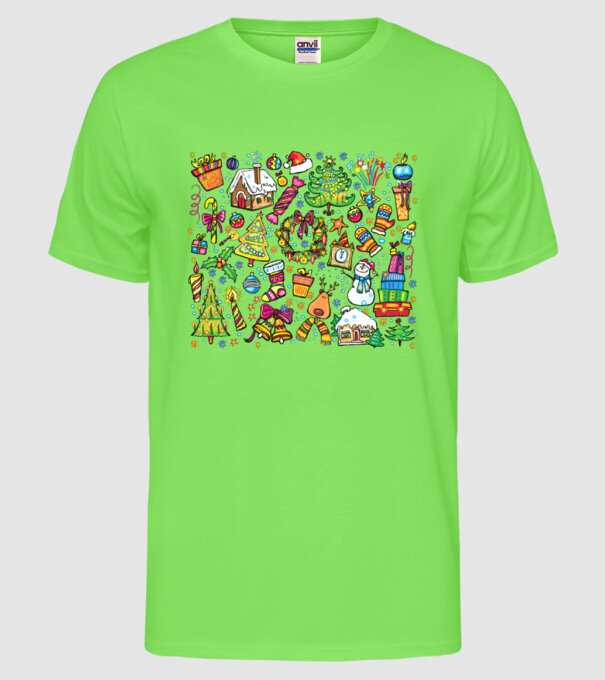 Xmas elements model verde neon pe tricou