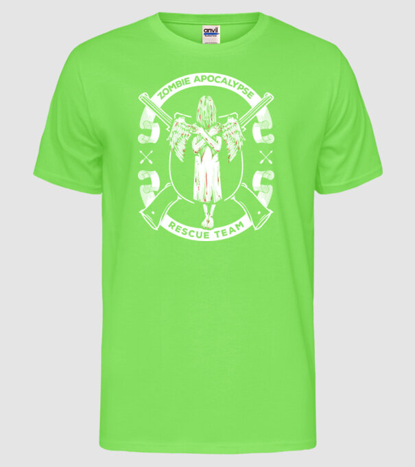 Zombie apocalypse rescue team angel model verde neon pe tricou