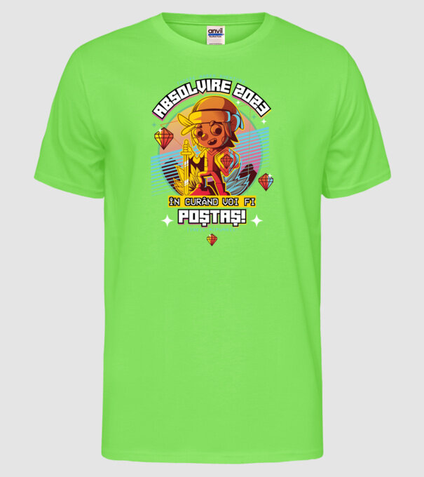 absolvire 2023 poștaș model verde neon pe tricou