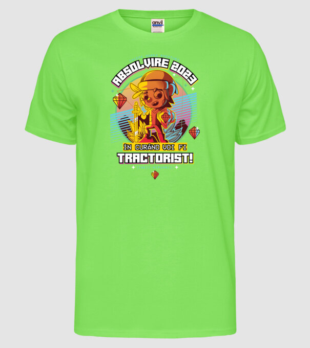 absolvire 2023 tractorist model verde neon pe tricou