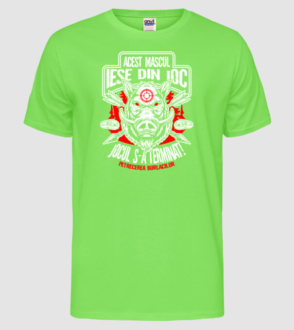 Acest mascul iese din joc - jocul s-a terminat - petrecerea burlacilor model verde neon pe tricou