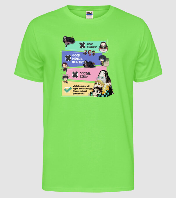 Anime check Demon Slayer model verde neon pe tricou